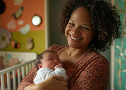 mom holding baby