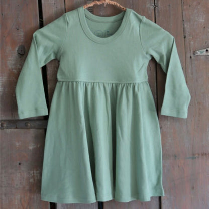 Baby long sleeve twirl dress | Basil Green finn + emma