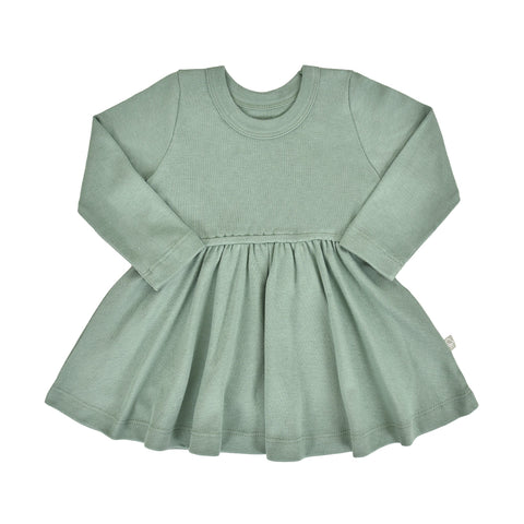 Baby long sleeve twirl dress | Basil Green finn + emma