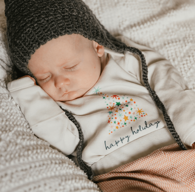 Baby long sleeve graphic bodysuit | happy holidays tree finn + emma