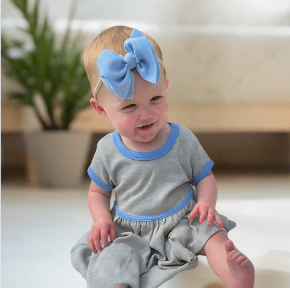 Baby short sleeve twirl dress | periwinkle colorblock finn + emma