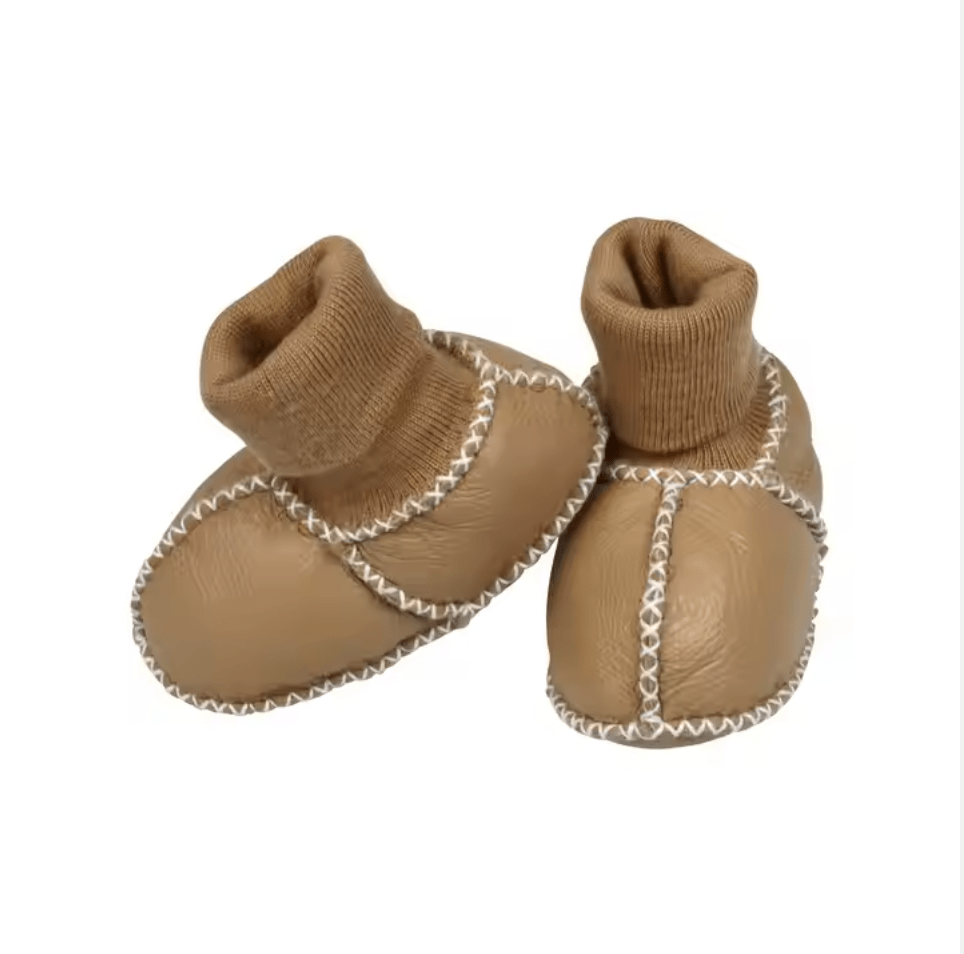 Baby cozy booties | tan Finn + Emma