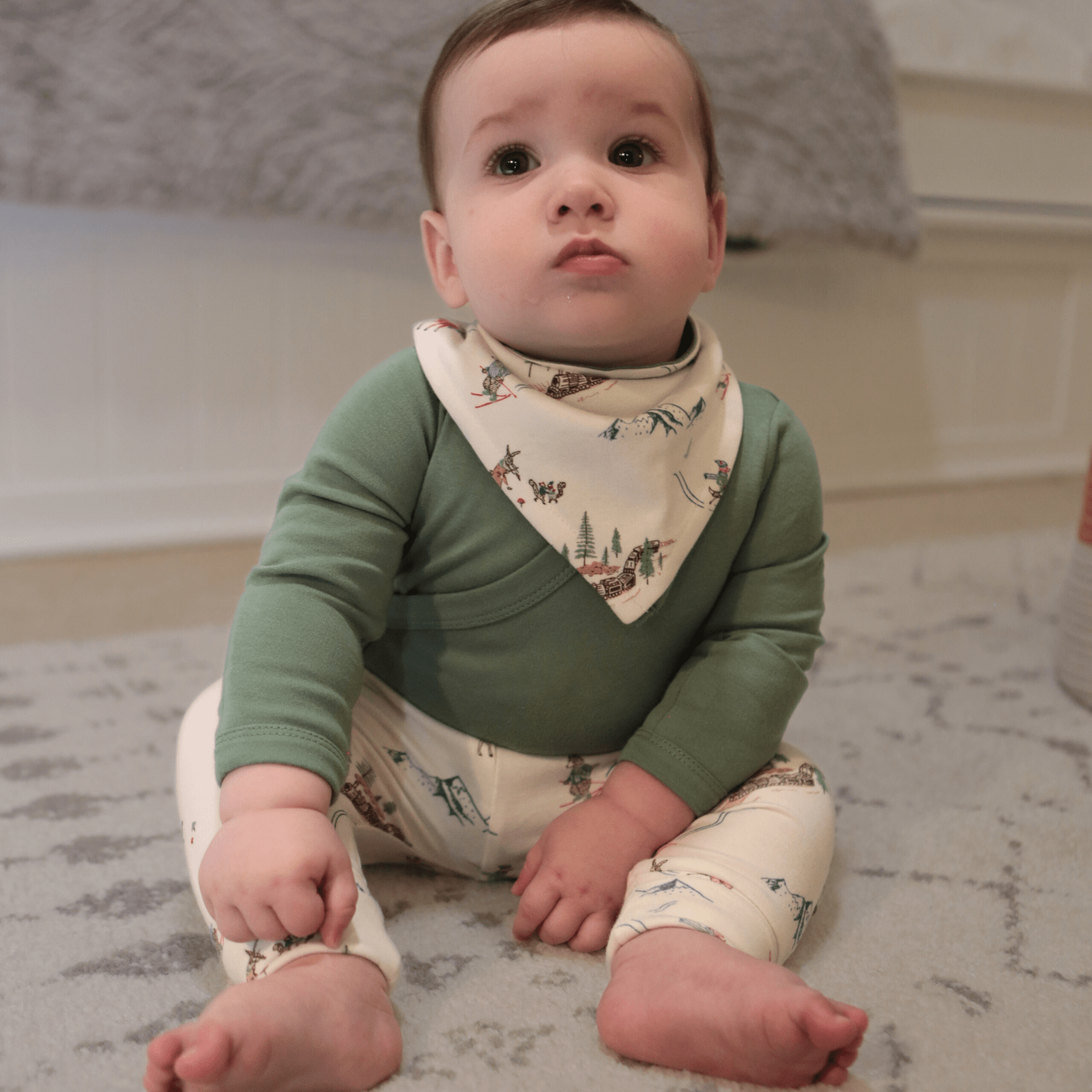 Baby long bodysuit | Basil Green finn + emma