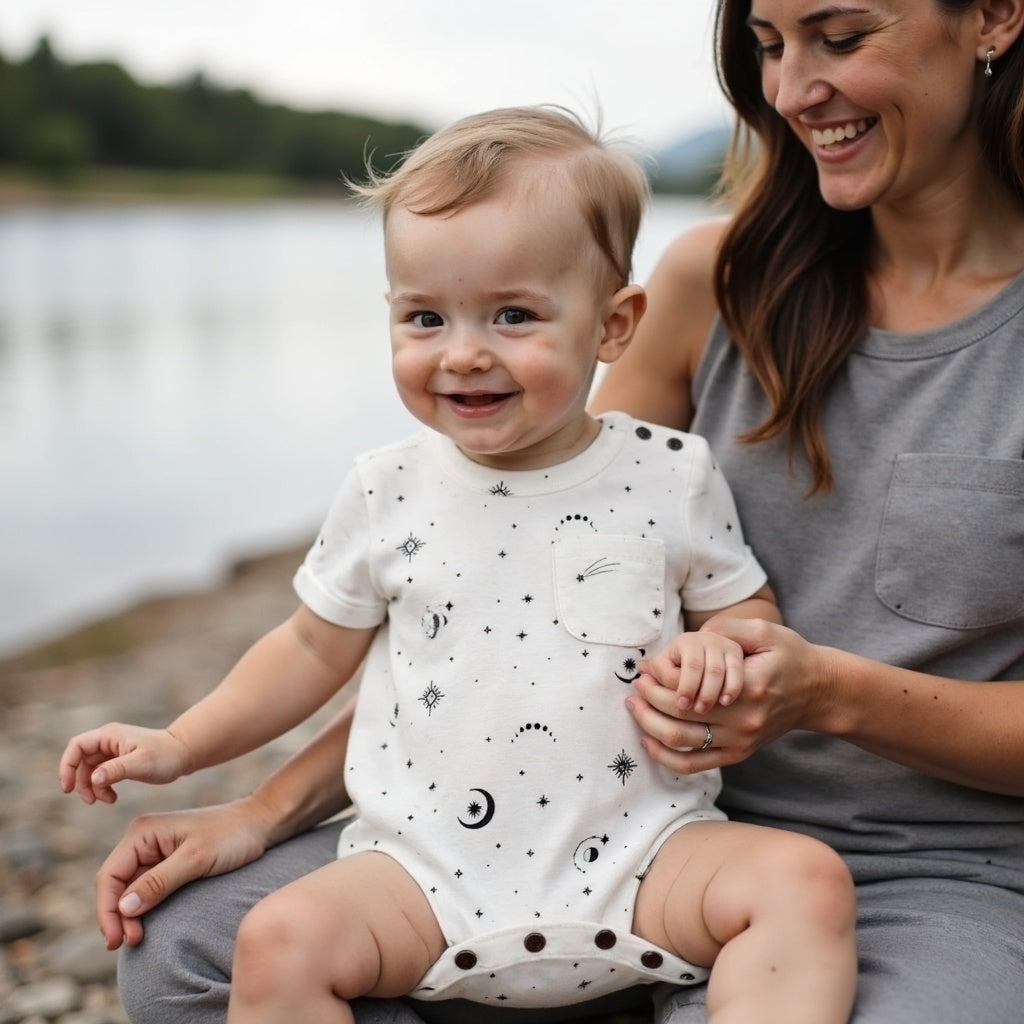 short sleeve romper | celestial