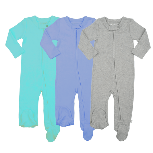 Baby 3pc footie set | vintage aqua periwinkle & heather grey finn + emma