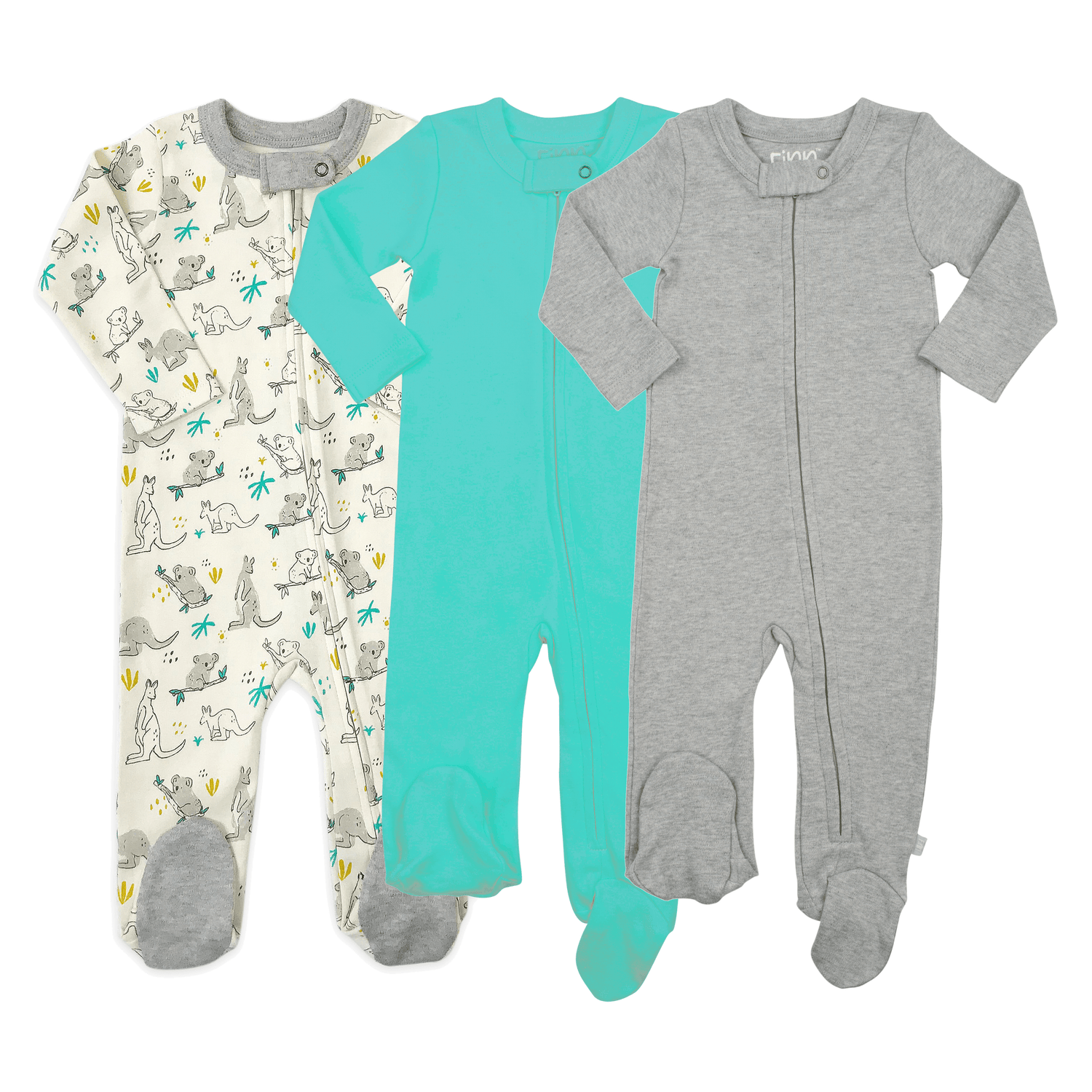 Baby 3pc footie set | koala vintage aqua & heather grey finn + emma