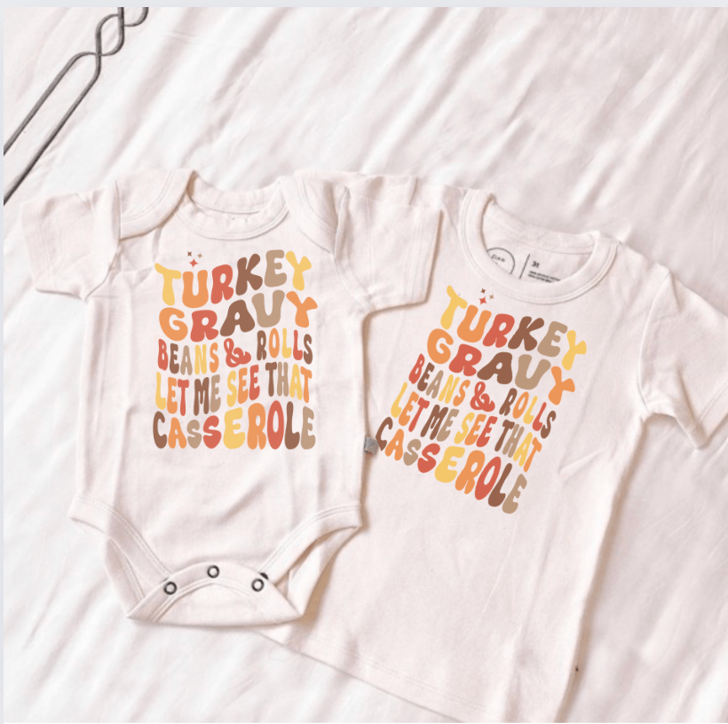 Baby graphic bodysuit | turkey gravy casserole finn + emma