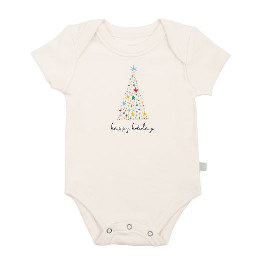 Baby graphic bodysuit | happy holidays tree Finn + Emma