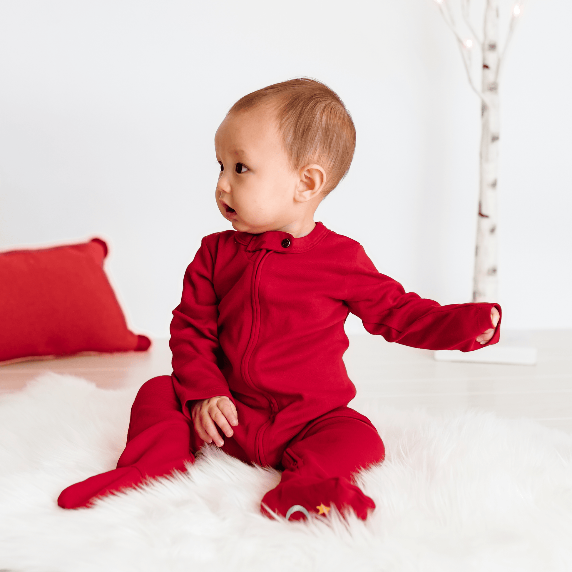 Baby footie | scarlet red finn + emma