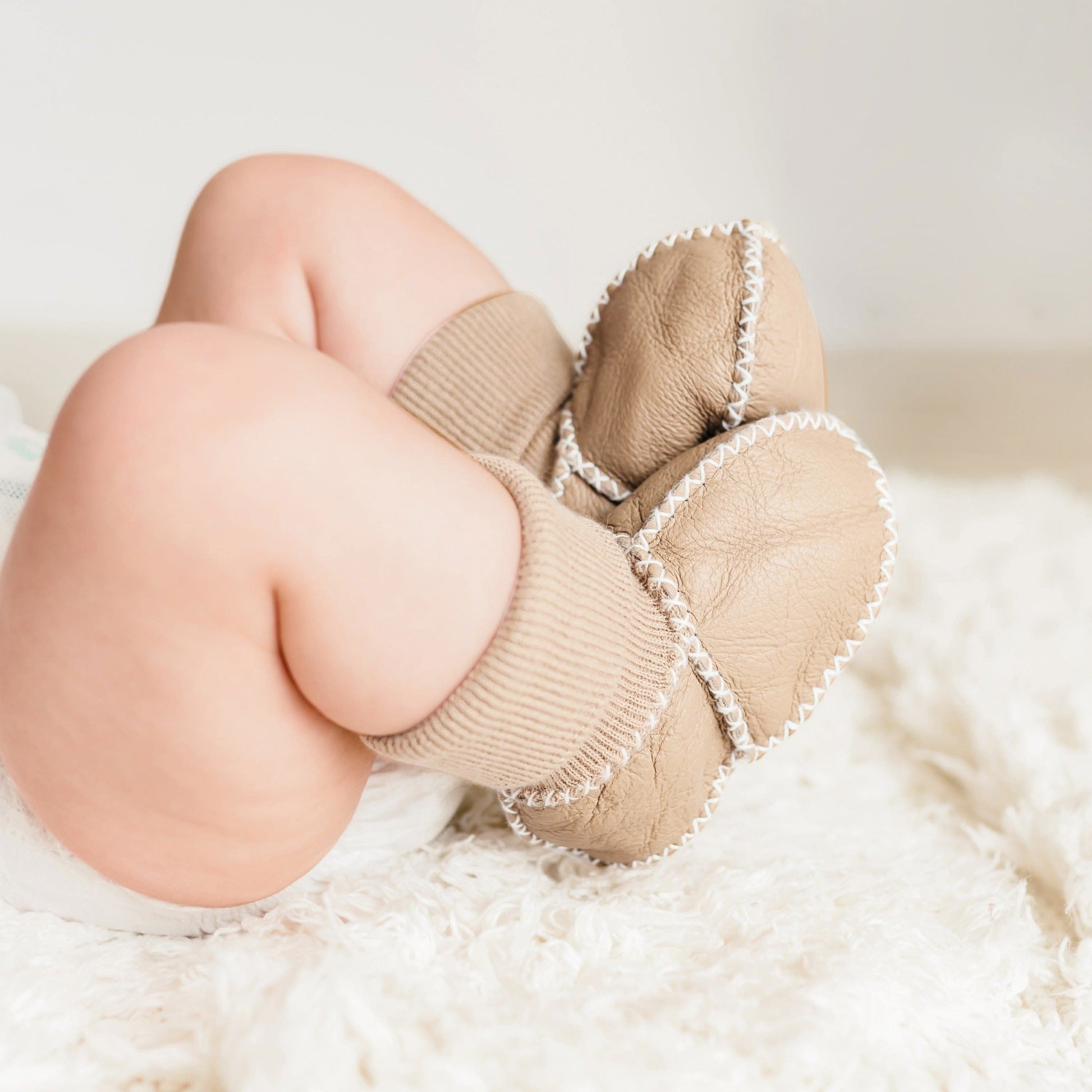 Baby cozy booties | tan Finn + Emma