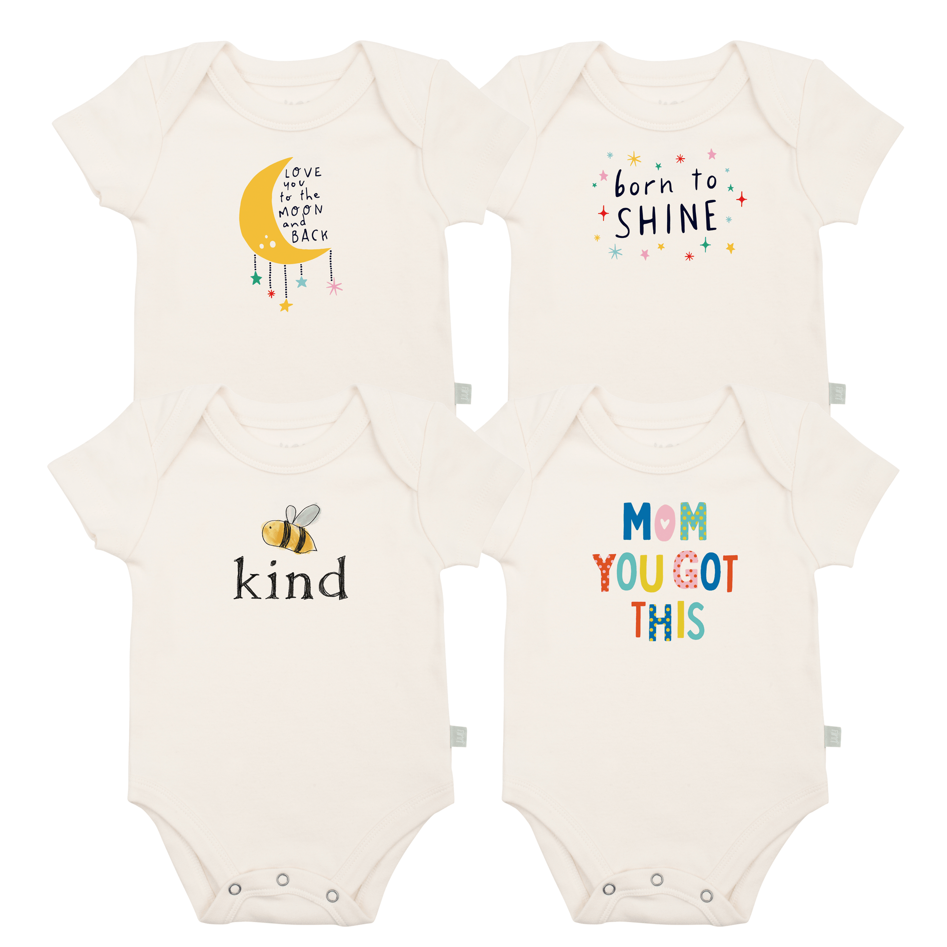 Baby graphic bodysuit set | inspiring 4 pack + 1 free finn + emma