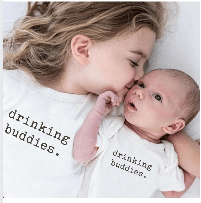 Baby graphic tee | drinking buddies Finn + Emma