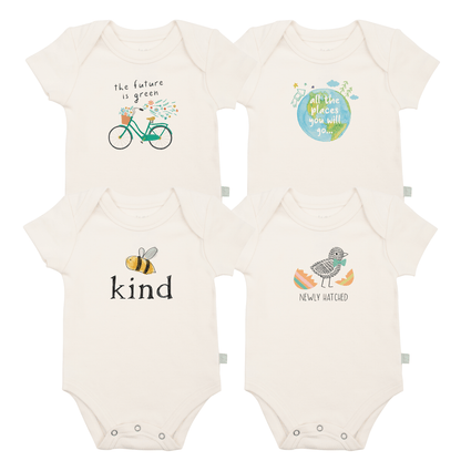 Baby graphic bodysuit set | spring 4 pack + 1 free finn + emma