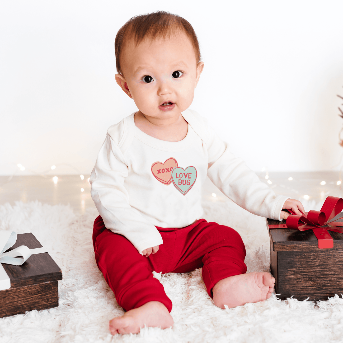 Baby long sleeve graphic bodysuit | candy hearts finn + emma