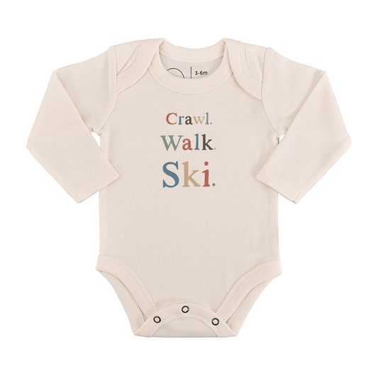 Baby long sleeve graphic bodysuit | crawl walk ski finn + emma