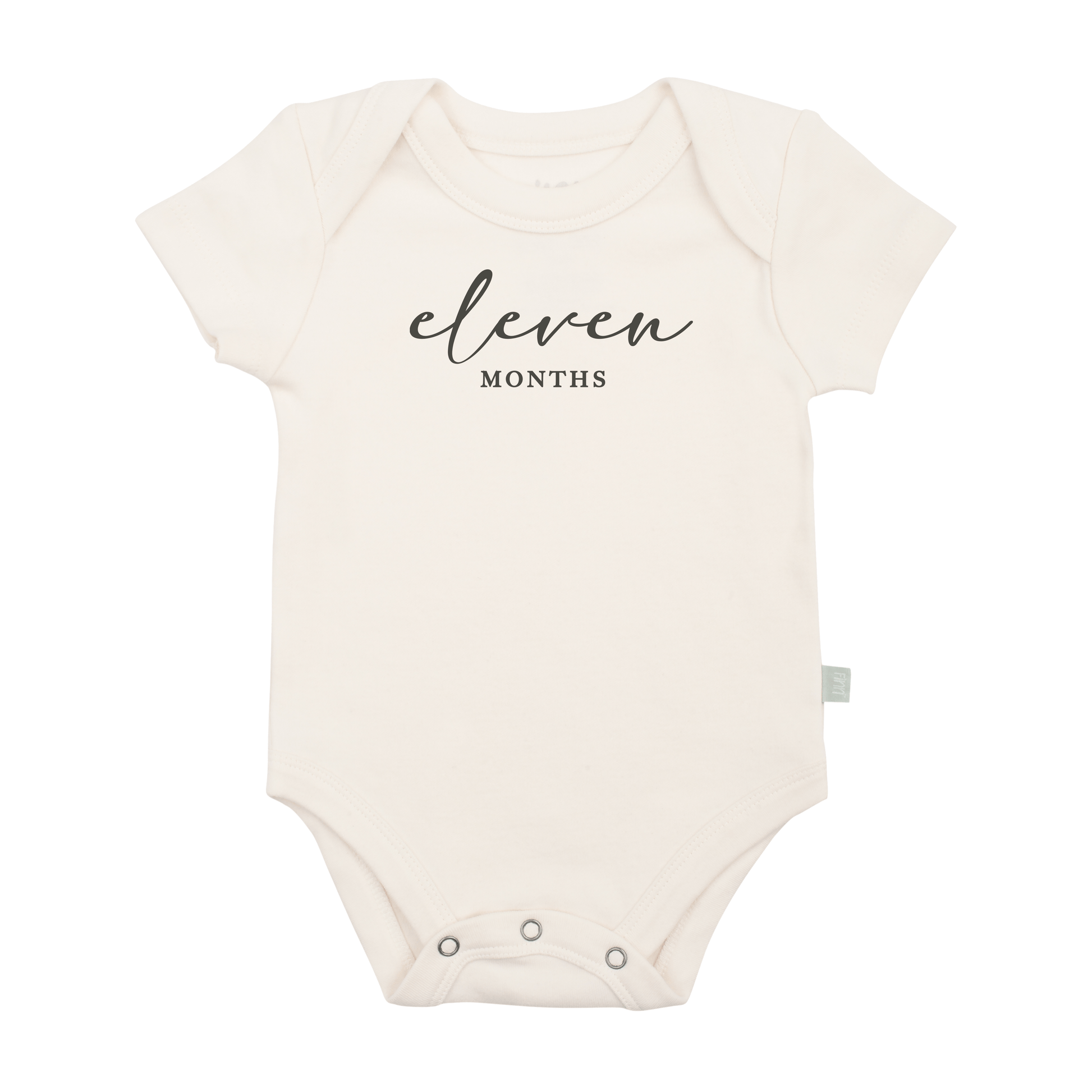 Baby graphic bodysuit | eleven months milestone charcoal finn + emma