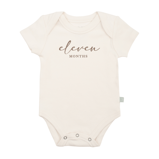 Baby graphic bodysuit | eleven months milestone taupe finn + emma