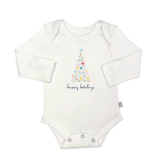 Baby long sleeve graphic bodysuit | happy holidays tree finn + emma