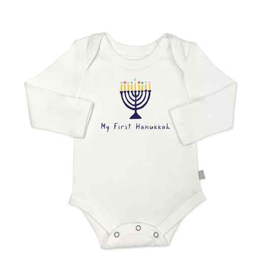 Baby long sleeve graphic bodysuit | my first hanukkah finn + emma